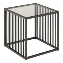 Surf Smoked Glass Side Table With Matt Black Wire Base