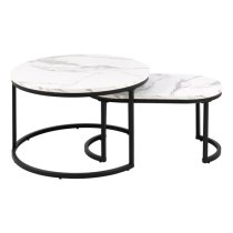 Suva Wooden Set Of 2 Coffee Tables In White Marble Effect