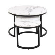 Suva Wooden Set Of 2 Coffee Tables In White Marble Effect