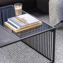 Surf Glass And Wooden Coffee Table With Matt Black Base