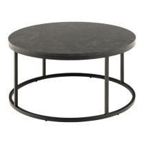 Suva Wooden Coffee Table Round In Black Marble Effect