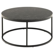 Suva Wooden Coffee Table Round In Black Marble Effect