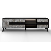 Laax TV Stand In Matt Black Oxide With 3 Doors 1 Shelf And LED