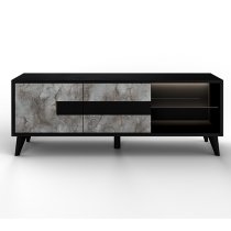 Laax TV Stand In Matt Black Oxide With 2 Doors 1 Shelf And LED