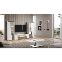 Enna High Gloss TV Stand In White With 3 Doors And LED