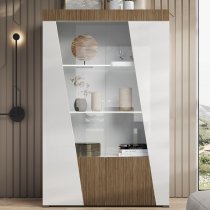 Enna High Gloss Display Cabinet In White With 2 Doors And LED