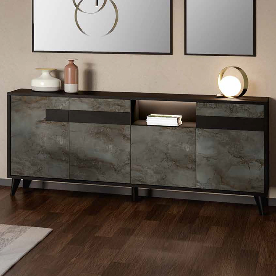 Laax Sideboard In Matt Black Oxide With 4 Doors 1 Shelf And LED