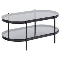 Baryon Smoked Glass Coffee Table Oval With Black Metal Frame