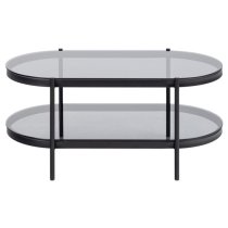 Baryon Smoked Glass Coffee Table Oval With Black Metal Frame