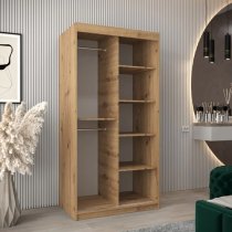 Tavira I Mirrored Wardrobe 2 Sliding Doors 100cm In Artisan Oak