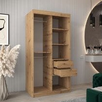 Tavira I Mirrored Wardrobe 2 Sliding Doors 100cm In Artisan Oak