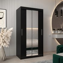 Tavira I Mirrored Wardrobe 2 Sliding Doors 100cm In Black