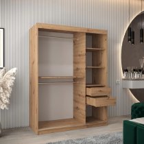 Tavira I Mirrored Wardrobe 2 Sliding Doors 150cm In Artisan Oak