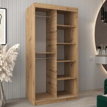 Tavira II Mirrored Wardrobe 2 Sliding Doors 100cm In Artisan Oak