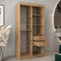 Tavira II Mirrored Wardrobe 2 Sliding Doors 100cm In Artisan Oak