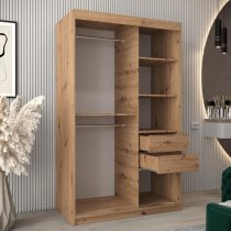 Tavira II Mirrored Wardrobe 2 Sliding Doors 120cm In Artisan Oak