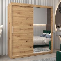 Tavira II Mirrored Wardrobe 2 Sliding Doors 180cm In Artisan Oak