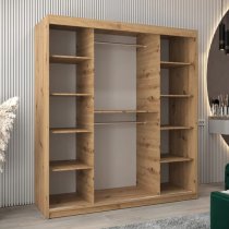 Tavira II Mirrored Wardrobe 2 Sliding Doors 180cm In Artisan Oak