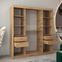 Tavira II Mirrored Wardrobe 2 Sliding Doors 180cm In Artisan Oak