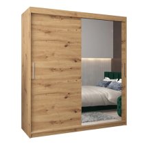 Tavira II Mirrored Wardrobe 2 Sliding Doors 180cm In Artisan Oak