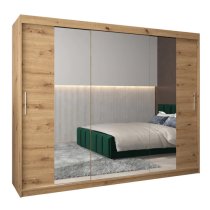 Tavira II Mirrored Wardrobe 3 Sliding Doors 250cm In Artisan Oak