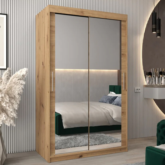 Tavira III Mirrored Wardrobe 2 Sliding Doors 120cm In Artisan Oak