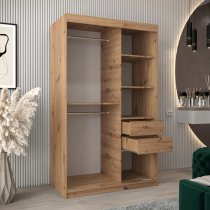 Tavira III Mirrored Wardrobe 2 Sliding Doors 120cm In Artisan Oak