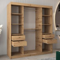 Tavira III Mirrored Wardrobe 2 Sliding Doors 180cm In Artisan Oak