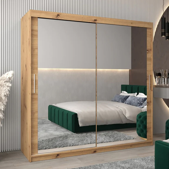 Tavira III Mirrored Wardrobe 2 Sliding Doors 200cm In Artisan Oak