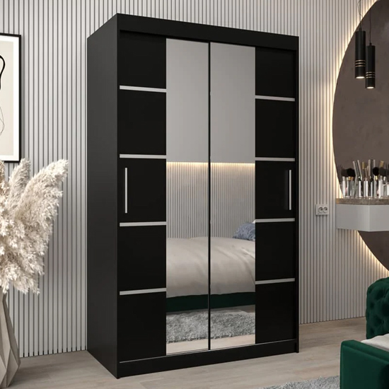 Vevey III Mirrored Wardrobe 2 Sliding Doors 120cm In Black