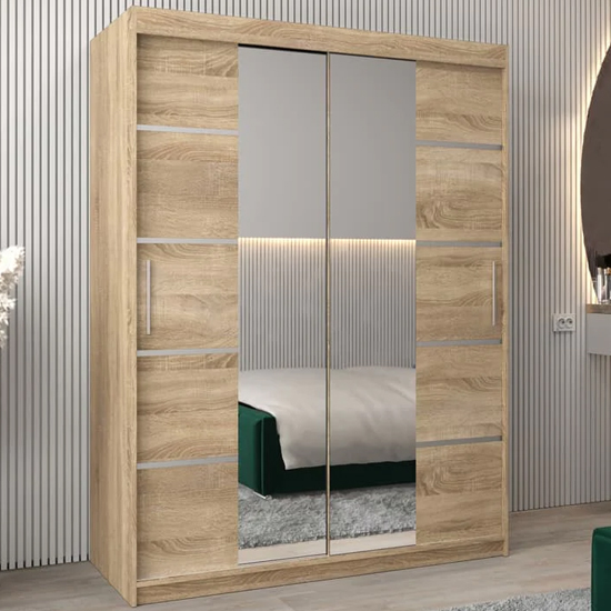 Vevey III Mirrored Wardrobe 2 Sliding Doors 150cm In Sonoma Oak