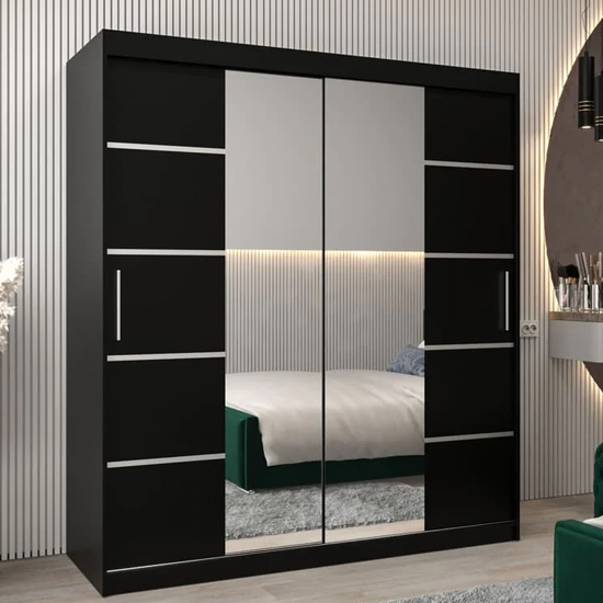 Vevey III Mirrored Wardrobe 2 Sliding Doors 180cm In Black