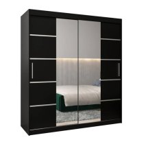 Vevey III Mirrored Wardrobe 2 Sliding Doors 180cm In Black