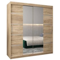 Vevey III Mirrored Wardrobe 2 Sliding Doors 180cm In Sonoma Oak