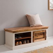 Accra Solid Mango Wood Shoe Bench In Oak