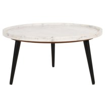 Ocala Marble Top Coffee Table In White With Black Metal Legs