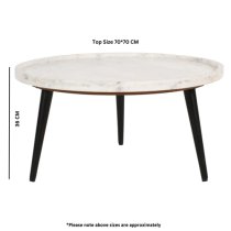 Ocala Marble Top Coffee Table In White With Black Metal Legs