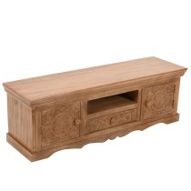 Alaro Solid Mangowood TV Stand With 2 Doors 1 Drawer In Oak