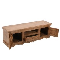 Alaro Solid Mangowood TV Stand With 2 Doors 1 Drawer In Oak