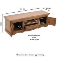 Alaro Solid Mangowood TV Stand With 2 Doors 1 Drawer In Oak