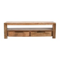 Salter Solid Mangowood Small TV Stand 2 Drawers In Rough Swan