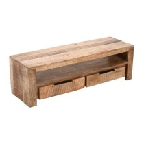 Salter Solid Mangowood Small TV Stand 2 Drawers In Rough Swan