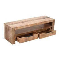 Salter Solid Mangowood Small TV Stand 2 Drawers In Rough Swan