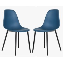 Arta Curve Blue Plastic Seat Dining Chairs In Pair