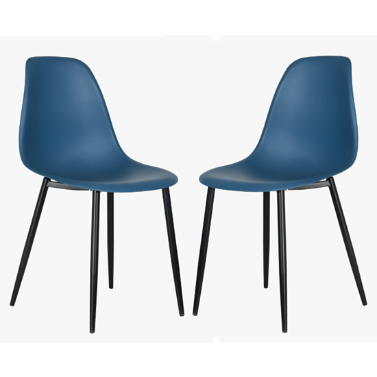 Arta Curve Blue Plastic Seat Dining Chairs In Pair