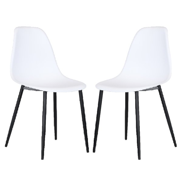 Arta Curve White Plastic Seat Dining Chairs In Pair