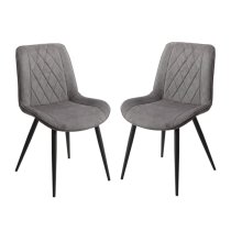 Arta Diamond Stitch Dark Grey Fabric Dining Chairs In Pair