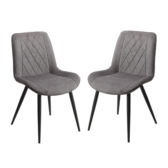 Arta Diamond Stitch Dark Grey Fabric Dining Chairs In Pair