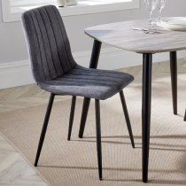 Arta Straight Stitch Dark Grey Fabric Dining Chairs In Pair