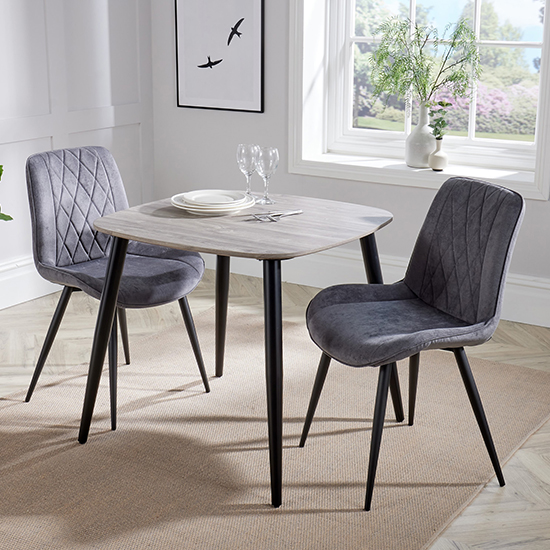 Arta Square Grey Wooden Dining Table 2 Dark Grey Diamond Chairs